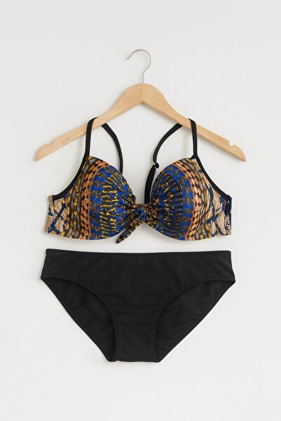 RAPAPA Women's Unpadded Hollow Pattern Bikini Top & Black Bikini Bottom 1280-11