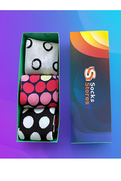 Esinti 3 ζευγάρια πολύχρωμες κάλτσες με μοτίβο πουά σε κουτί