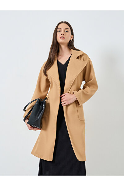 Take Two By Styli Mustard Regular Fit Wool Like Midi Coat