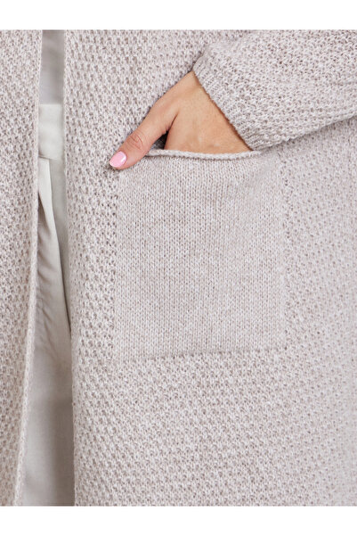 Take Two By Styli Beige Chunky Knit Front Open Midi Cardigan