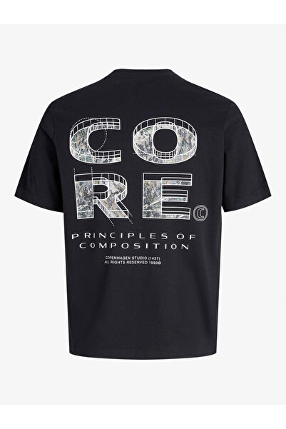 Jack & Jones Men Black Graphic Print Crew Neck T-Shirt