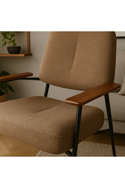 Ebticar Brown Fabric Armchair with Wooden Arms – Classic and Timeless Style