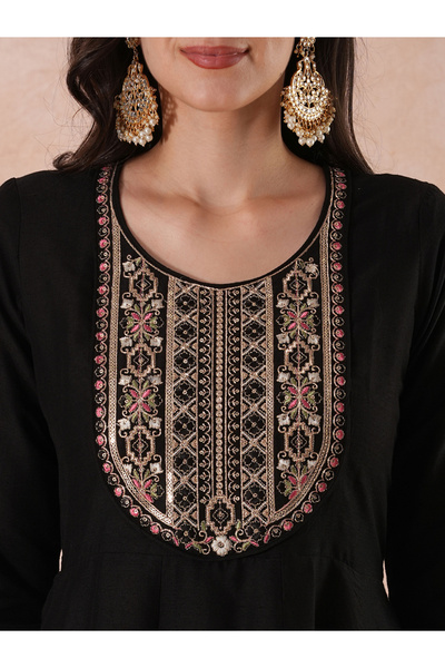 Globus By Styli Zari Embroidered Sequined Yoke Paneled Festive Anarkali Kurta