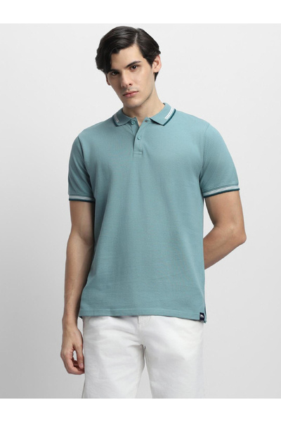 Dennis Lingo By Styli Men Plain Blue Cotton Polo