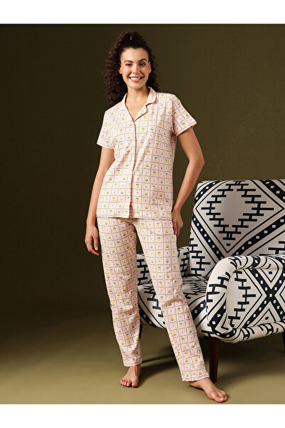 Clovia By Styli Flower Print Buttoned Shirt and Pyjama Set