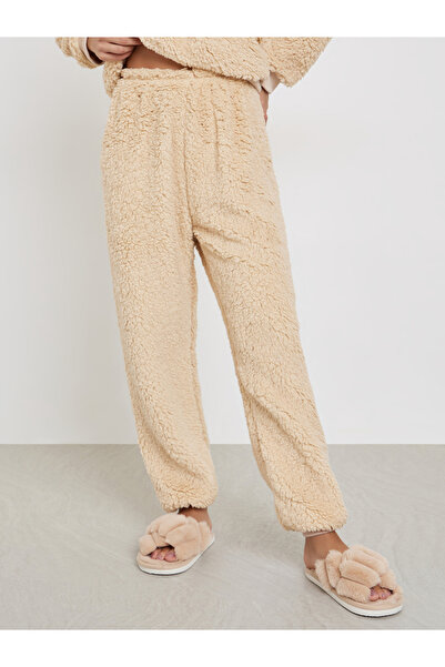 Styli Beige Fleece Hoodie and Long Pyjama Set