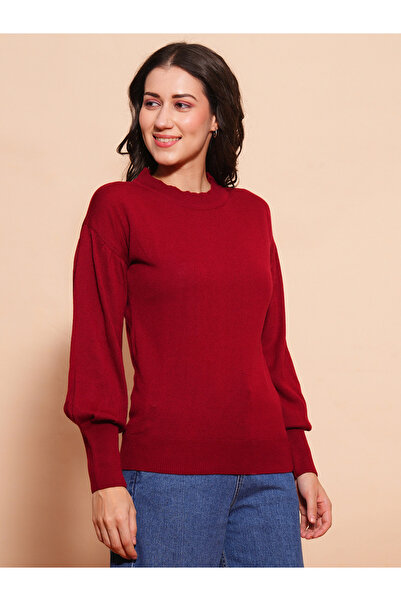Globus By Styli Women Maroon Cotton Ribbed Sweater