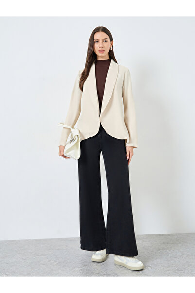 Take Two By Styli Beige Textured Front Open Blazer