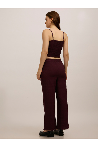 Outzidr By Styli Maroon Solid Crop Top and Pants Co-Ords