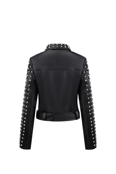 Take Two By Styli Black Studded Crop Biker Jacket