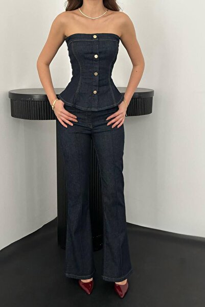 Lady Pixie Strapless Blouse and Jeans Set