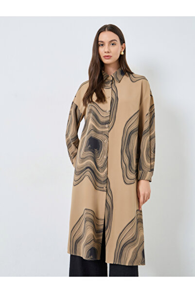 Take Two By Styli Brown Marble Print Longline Shirt and Pants Co-Ords