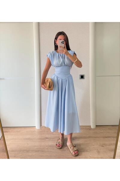 l o v m i Rochie lungă și elegantă din țesătură poplin pentru femei, cu talie detaliu încrețit Pinterest