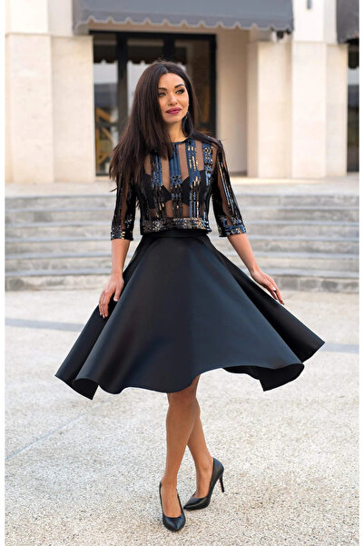 xmade Fusta tafta neagra, casual / eleganta, A-Line, 58 cm lungime