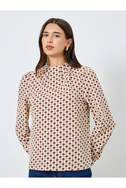 Take Two By Styli All-Over Printed Mock Neck Puff Sleeve Top
