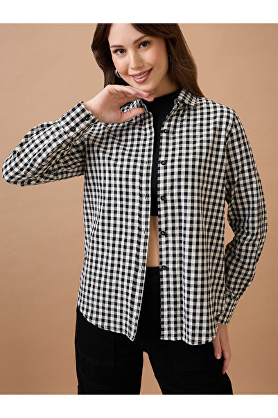 Globus By Styli Women Gingham Print Collared Neck Shirt
