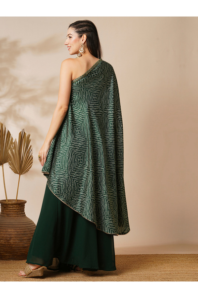 Globus By Styli Bandhani Print One Shoulder Tunic and Georgette Skirt Fusion Co-Ords