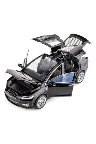 OEM Metal mechanical toy car Tesla 3V, 1:28 scale, sounds, opening doors/hood/trunk, black, 15 cm