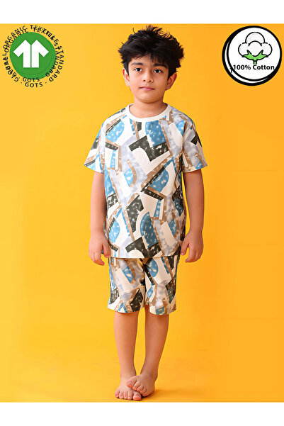 Anthrilo By Styli Kids Zig Zag Print Cotton T-Shirt and Shorts Set