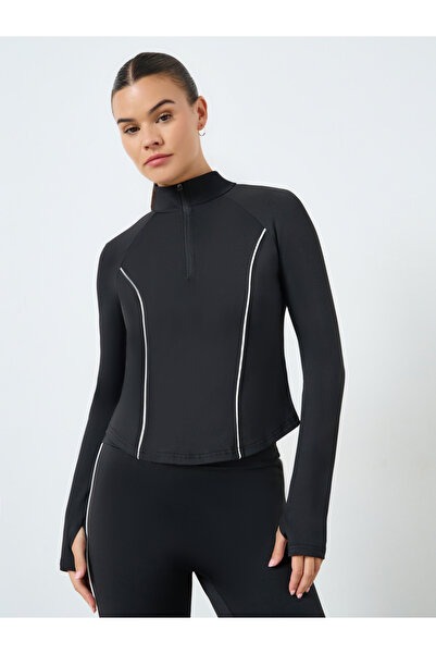 Styli Contrast Stripe Thumbhole Detail Half Zip Up Top and Leggings Set