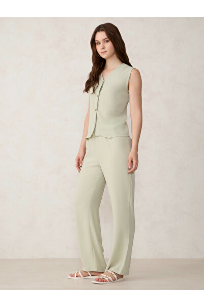 Outzidr By Styli Green Solid Waistcoat and Trousers Co-Ords