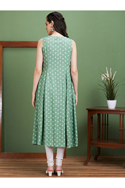 Globus By Styli Floral Print Front Slit Flared Hem Paneled A-Line Kurta