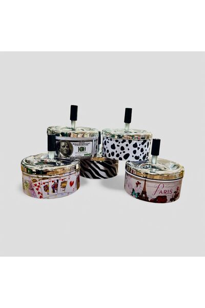 Kosova Züccaciye مطبوع طفاية سجائر معدنية بغطاء دوار – قطر 11 سم