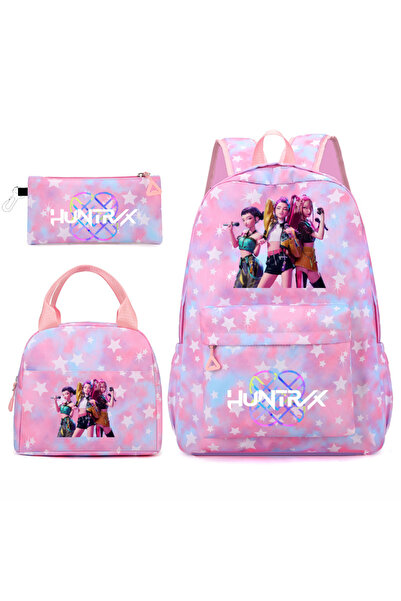 NO BRAND طقم حقيبة ظهر طلابية من ثلاث قطع بتصميم مستوحى من فرقة هانتر غيرلز ا...