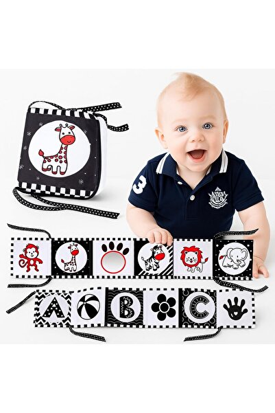 KRCIQMV كتاب قماشي عالي التباين للأطفال مزود بمرآة (أبيض وأسود) - تحفيز بصري ...