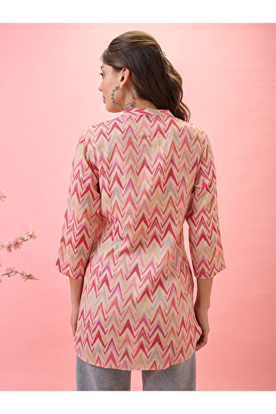 Globus By Styli Chevron Print Mandarin Collar Workwear Tunic