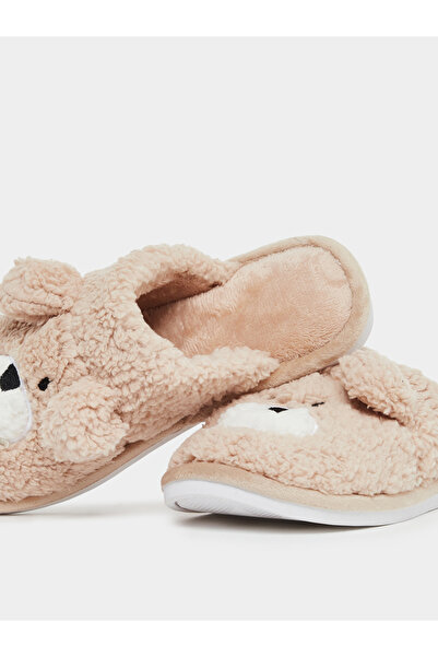 Styli Tan Teddy Bear Fleece Bedroom Slippers