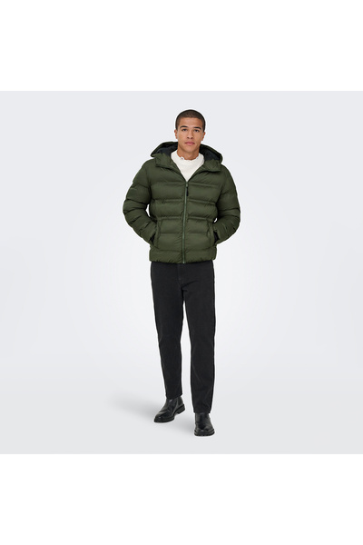 Only & Sons Only&Sons Union Seamless Life Puffer Чоловічий хакі куртка з капюшоном