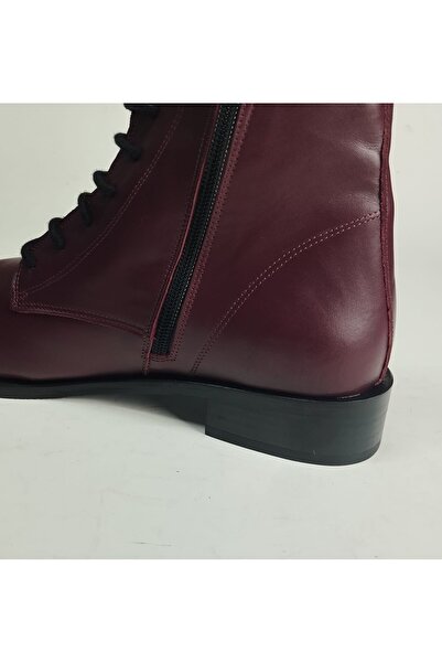 Lucciola حذاء نسائي من الجلد الطبيعي برباط وسحاب من الجلد باللون العنابي