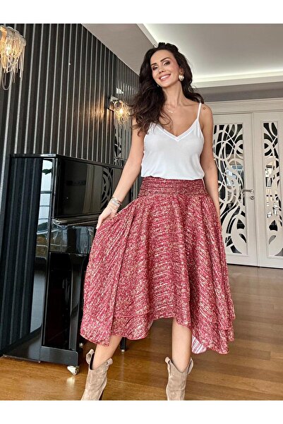 Atelier Derin Fusta roșie cu design asimetric