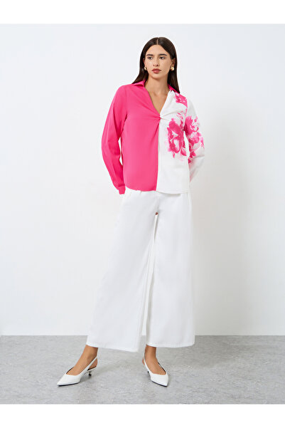 Take Two By Styli Floral Printed Ruffle Front Detail Long Sleeve Top