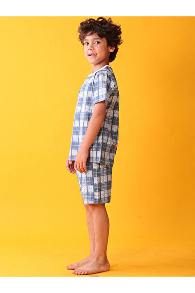 Anthrilo By Styli Kids Blue Checkered Cotton T-Shirt and Shorts Set
