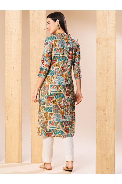Globus By Styli All Over Print Studded Straight Kurta