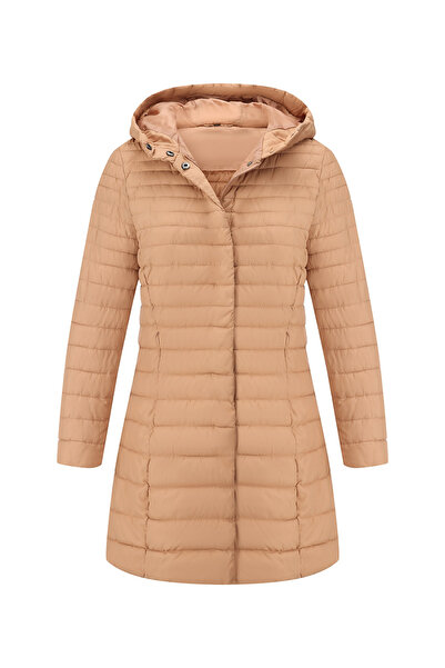 Take Two By Styli Beige Longline Puffer Coat with Hood