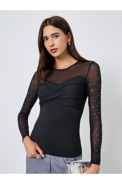 Take Two By Styli Embellishment Detail Round Neck Top