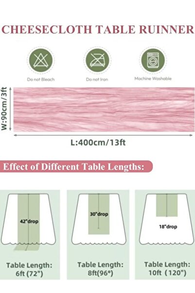 Generic Table Runner 90 x 400cm Cheesecloth Table Runner Table Cover Romantic Table Decor Centerpieces