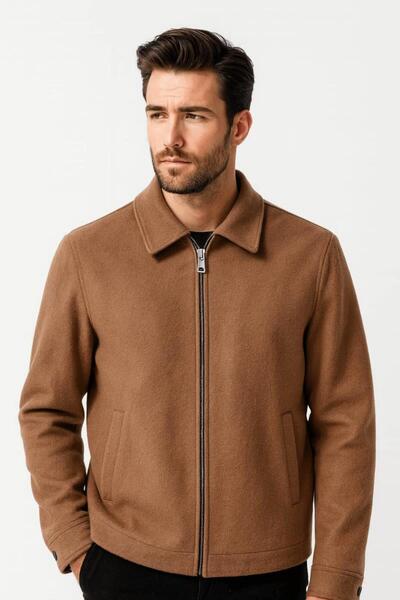 Markova Uzun Kollu Fermuarlı Gömlek Yakalı Sıcak Ve Rahat Erkek Kaşe Mont 983