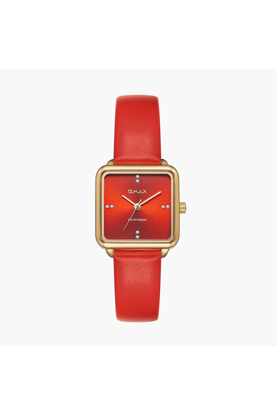 Omax ساعة نسائية تناظرية حمراء بسوار جلدي مقاس 28 مم | UT-BS008G88S