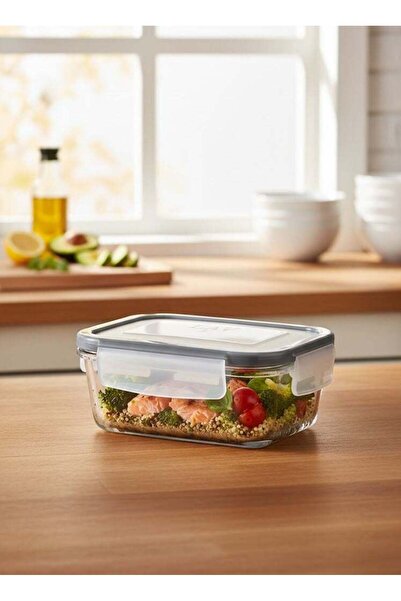LAV Rectangular Glass Food Container with Lid Grey/Clear 400ML