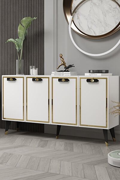 DEMONTE DECOR 8221-32DD KB150 KONSOL,TV ÜNİTESİ BEYAZ-SİYAH-ALTIN