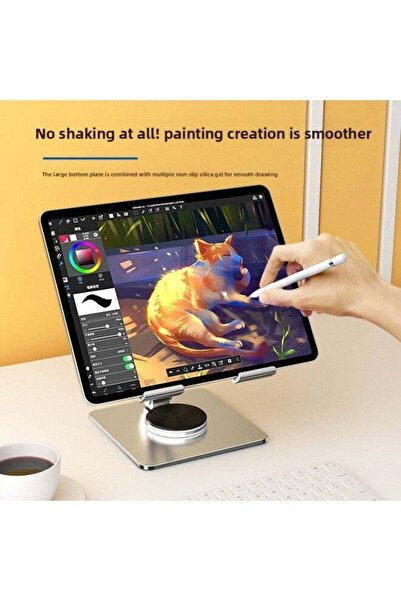 Generic 360° Rotating Desktop Metal Folding Tablet/Mobile Phone Stand - Grey, 4-13 inches