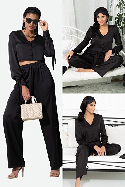 FOR YOU MODA 5-teiliges schwarzes Pyjama-Set mit innen und außen liegenden Armbändern