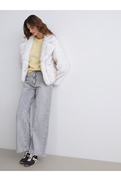 LC Waikiki Vision Ecru Jacket Collar Women Faux Fur Coat