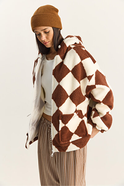 Bianco Lucci Women's Diamond Patterned Lined Hooded Plush Coat 4047 60283842