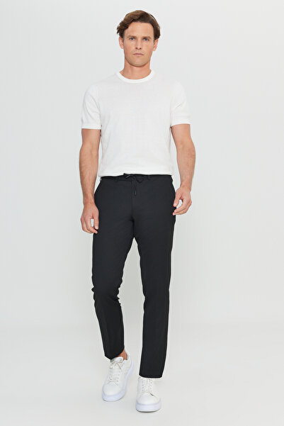 ALTINYILDIZ CLASSICS Ανδρικό μαύρο παντελόνι εφαρμοστό με λεπτή εφαρμογή με δεμένη μέση και πλαϊνές τσέπες