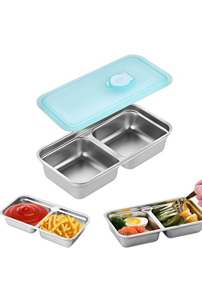 Generic Nalakal Stainless Steel Double-Compartment Snack Container with Leakproof Lids (Silver)